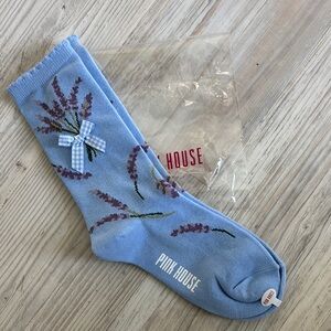 Pink House Blue Floral Socks